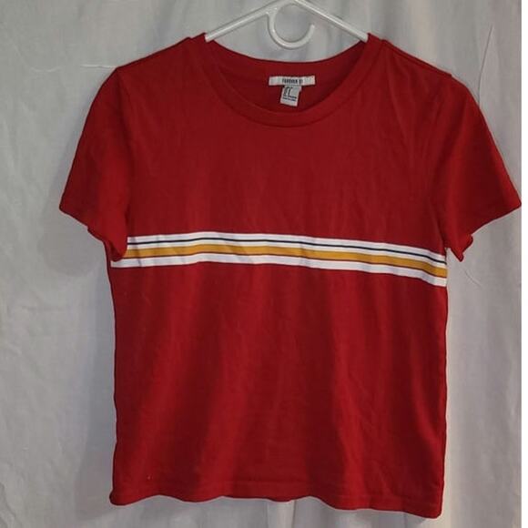 Forever 21 Red Striped Short Sleeve T-Shirt Size Small | Casual Cotton Tee - Picture 1 of 6